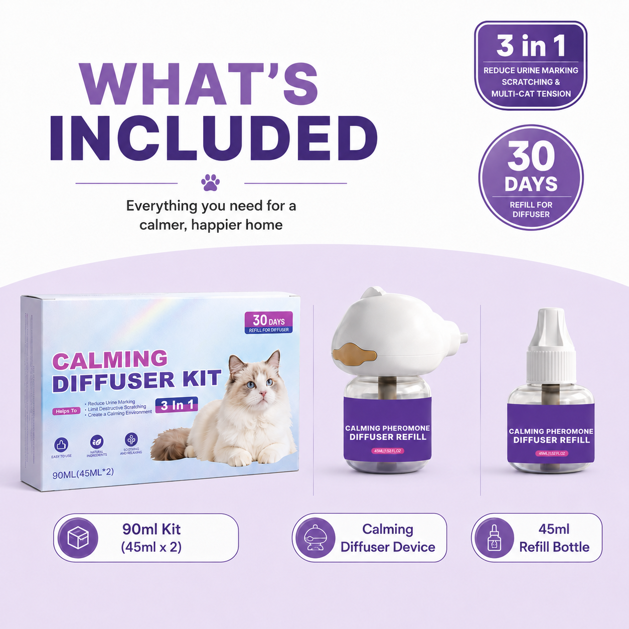 Mirivzlle’s dual-pheromone diffuser helps create a calmer, safer-feeling home for cats struggling with urine marking, fighting, scratching and hiding.