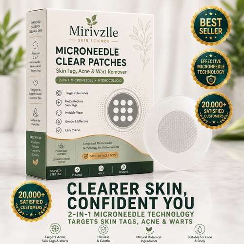 ✨Mirivzlle®2-in-1 Microneedle & Hydrocolloid Patch🍀| Removes Raised Moles, Acne, Flat Warts & Skin Tags | Helps Improve Wrinkles, Scars & Blemishes | Invisible Patches for Face & Body