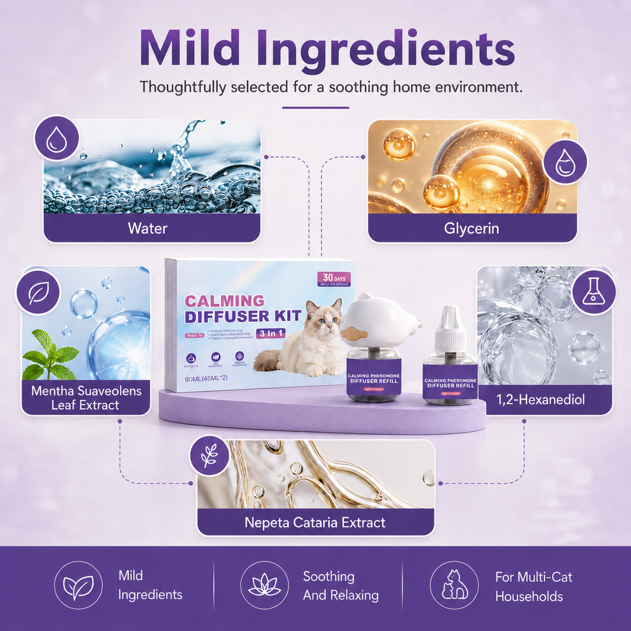 Mirivzlle’s dual-pheromone diffuser helps create a calmer, safer-feeling home for cats struggling with urine marking, fighting, scratching and hiding.