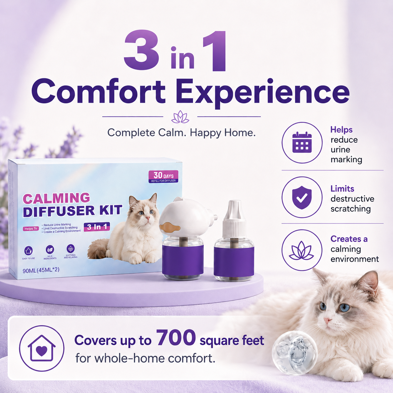 Mirivzlle’s dual-pheromone diffuser helps create a calmer, safer-feeling home for cats struggling with urine marking, fighting, scratching and hiding.