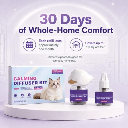 Mirivzlle’s dual-pheromone diffuser helps create a calmer, safer-feeling home for cats struggling with urine marking, fighting, scratching and hiding.